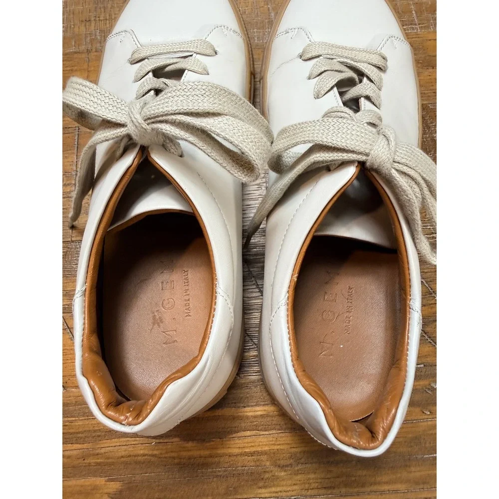M.Gemi White Leather Low Top Sneakers Made in Italy Gum Sole Womens Size 41‎